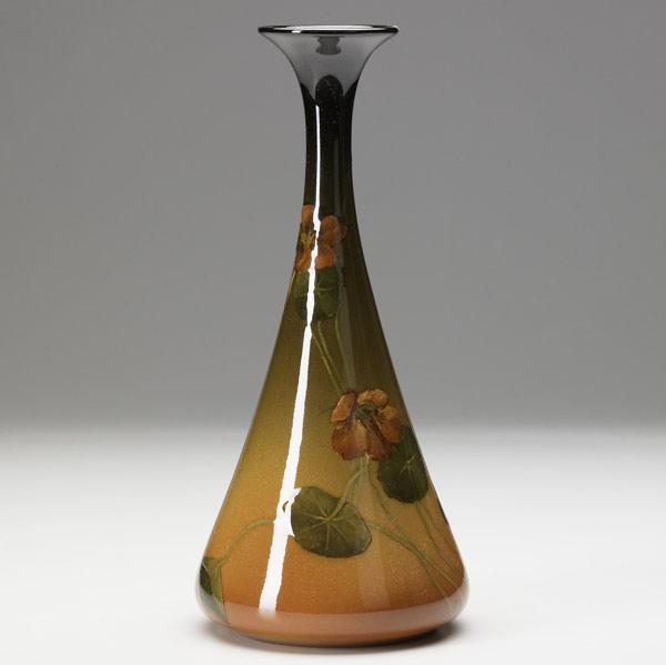 Appraisal: ANNA MARIE VALENTIENROOKWOODStandard glaze vase with nasturtium Flame mark B