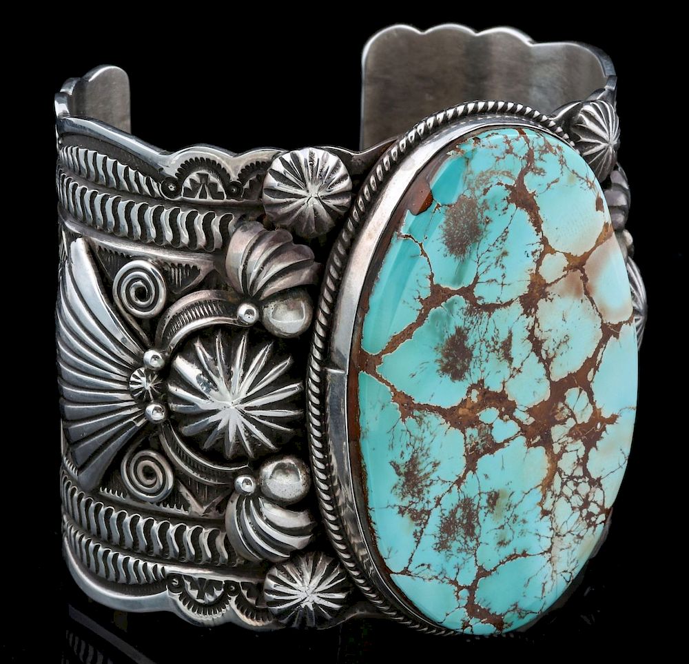 Appraisal: FINE DARRELL CADMAN NEVADA TURQUOISE SILVER CUFF The large beautifully