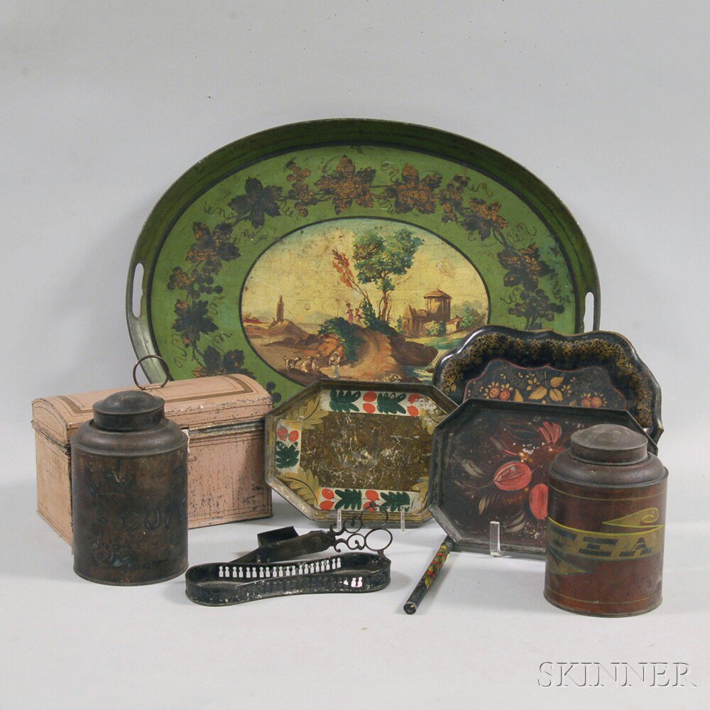 Appraisal: Group of Painted Tin late th century a salmon-painted letter