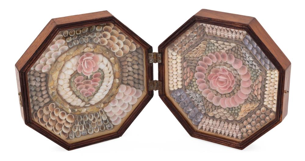 Appraisal: DOUBLE SAILOR'S VALENTINE th Century Composed of multicolored shells Left