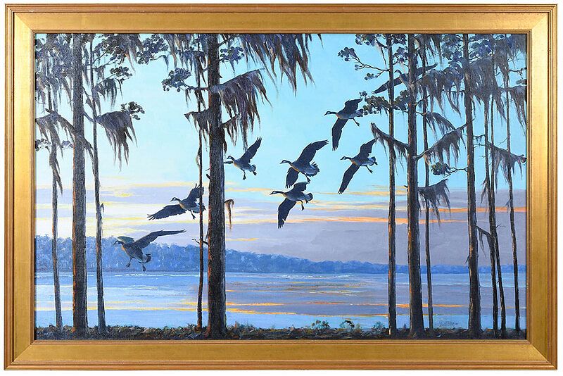 Appraisal: Richard Evett Bishop American - Geese at Sunset Honey Lake