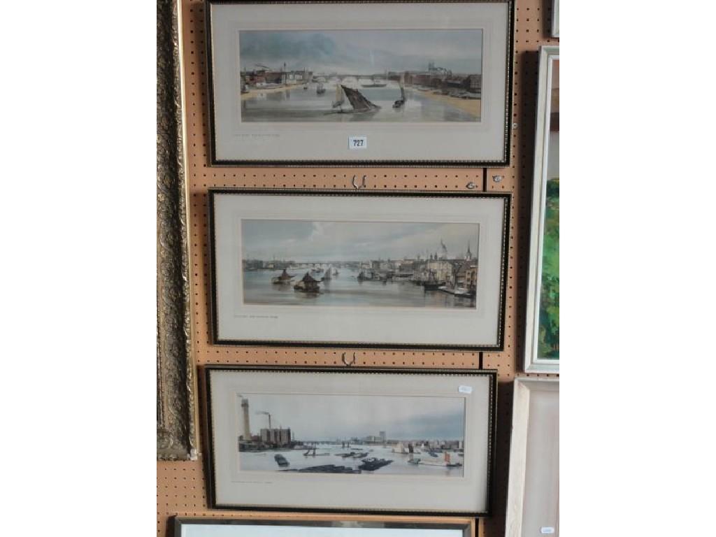 Appraisal: A set of three coloured prints of Thames views including