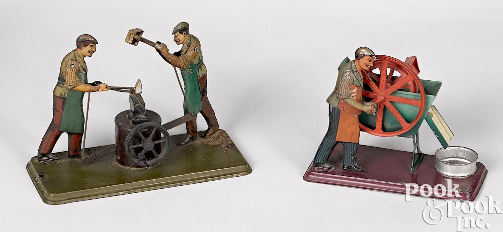 Appraisal: Two Bing workmen steam toy accessories Two Bing lithograph tin