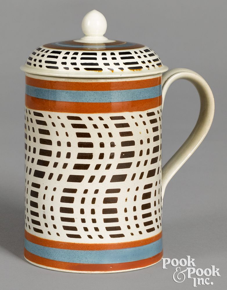 Appraisal: Rare lidded mocha mug with brown checkered desig Rare lidded