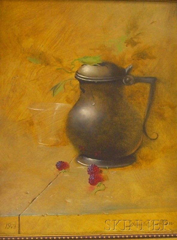 Appraisal: Framed Oil on Board Still Life with a Pewter Stein