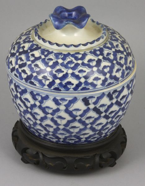 Appraisal: Chinese blue and white porcelain covered pot on stand x