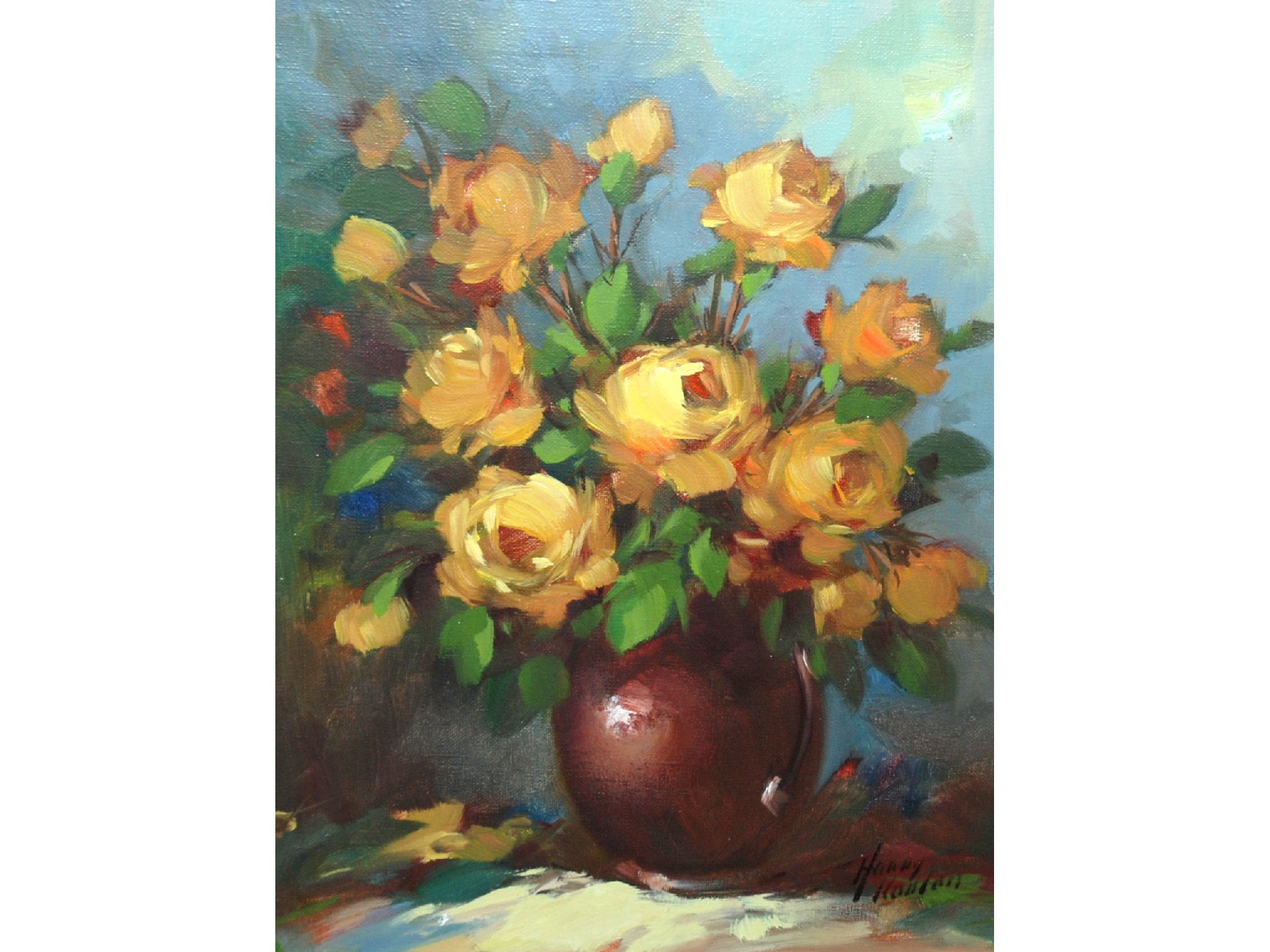 Appraisal: HARRY HANLON Still life of roses signed oil on canvas