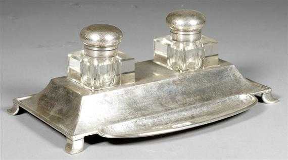 Appraisal: SWISS INKSTAND circa Hammered silver Maker's mark on base Spitzbarth