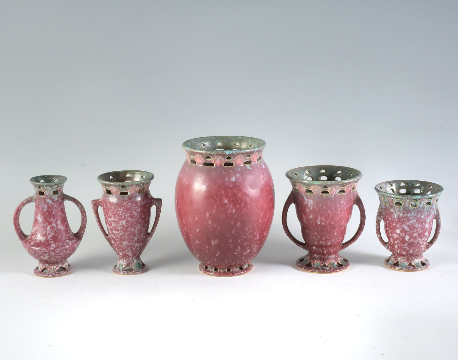 Appraisal: PC ROSEVILLE POTTERY ''FERELLA'' VASES Comprising - handled vases -