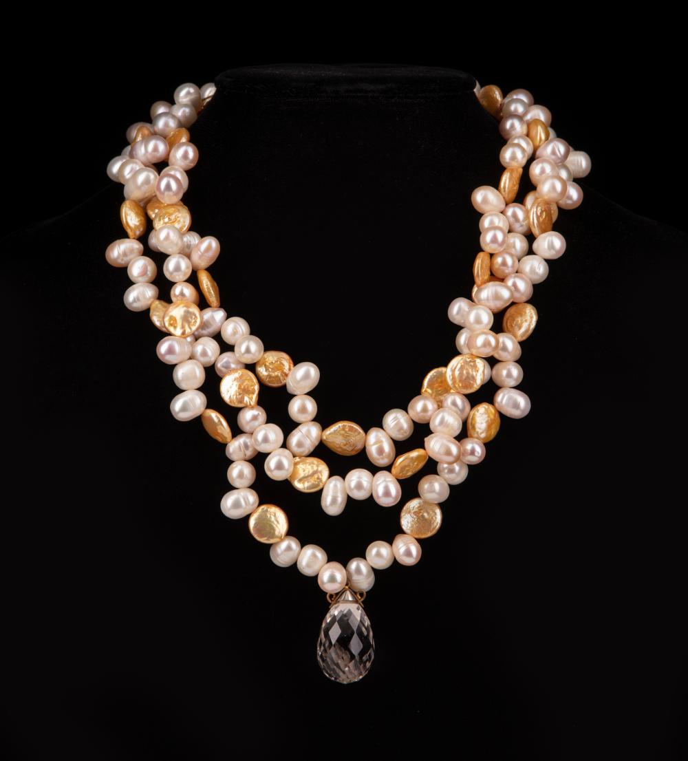 Appraisal: Mario Villa Nicaraguan New Orleans - Triple Strand Freshwater Pearl