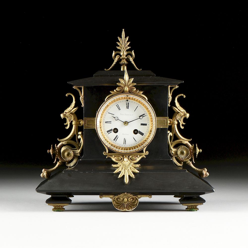 Appraisal: AN AMERICAN N O-GREC GILT BRONZE NOIR BELGE MARBLE CLOCK