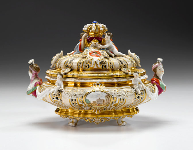 Appraisal: Meissen armorial reticulated porcelain tureen and cover th century Of