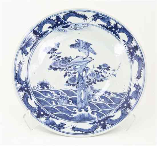 Appraisal: A Chinese Blue and White Charger depicting a hawk on