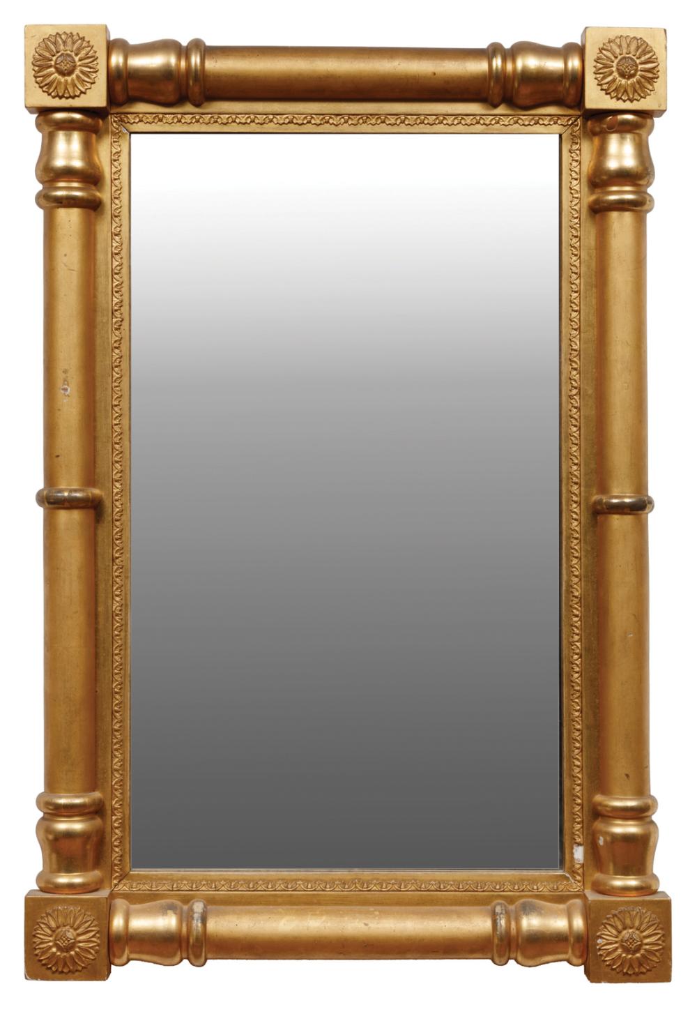 Appraisal: American Classical Giltwood Mirror early th c split columnar frame