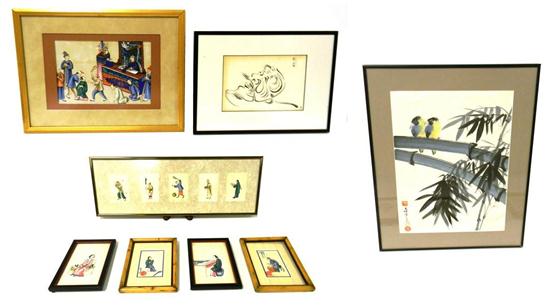 Appraisal: ASIAN Eight framed paintings on silk and or rice paper