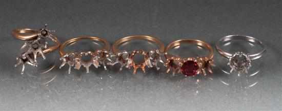 Appraisal: Group of unmarked gold ring settings grams total Estimate -