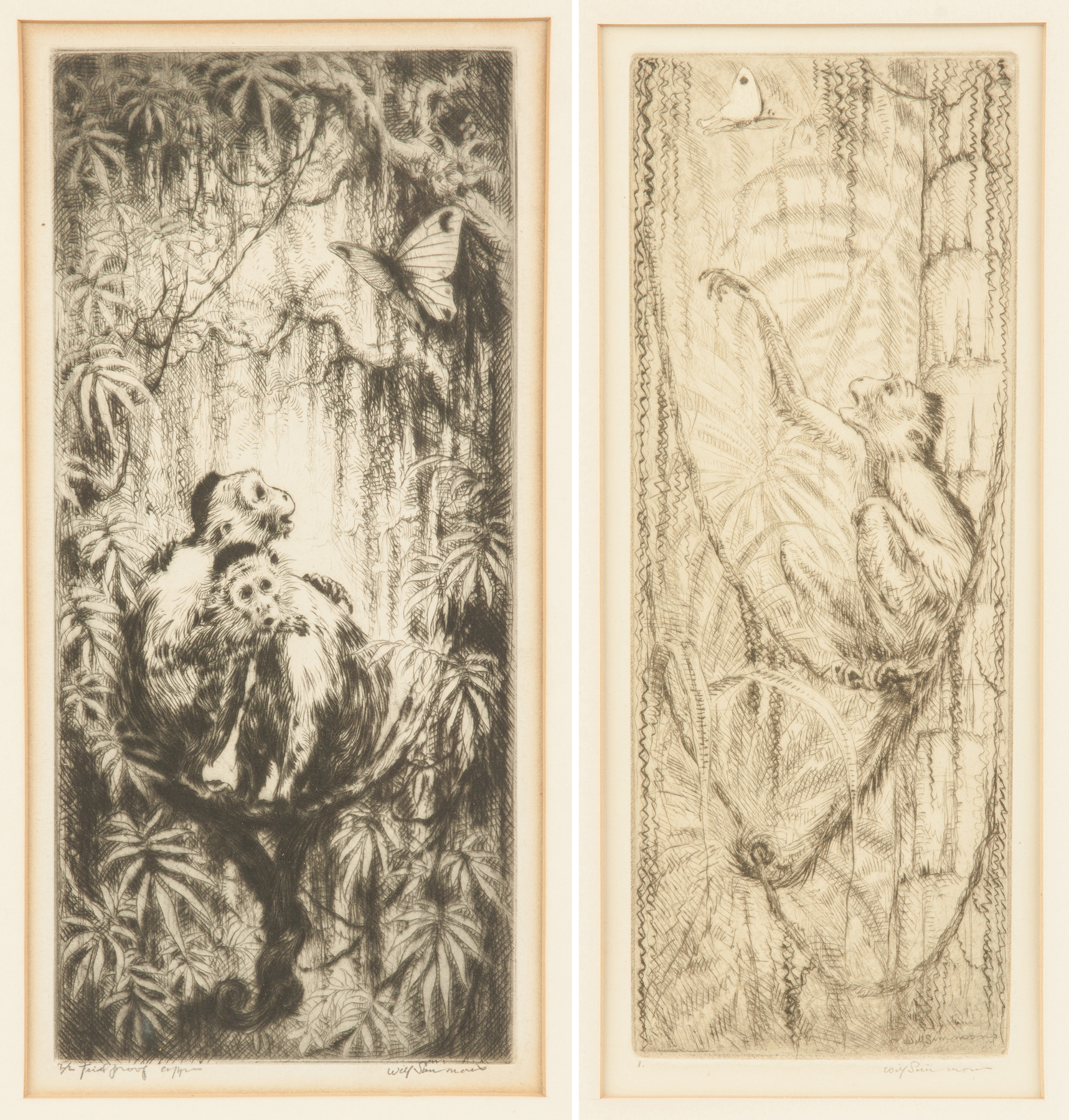 Appraisal: Will Simmons American - Two Engravings of Monkeys Butterflies Both