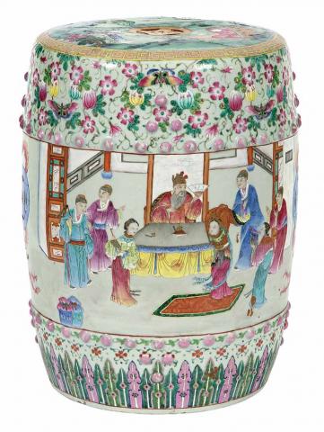 Appraisal: Chinese Famille Rose Porcelain Garden Seat th Century Painted with