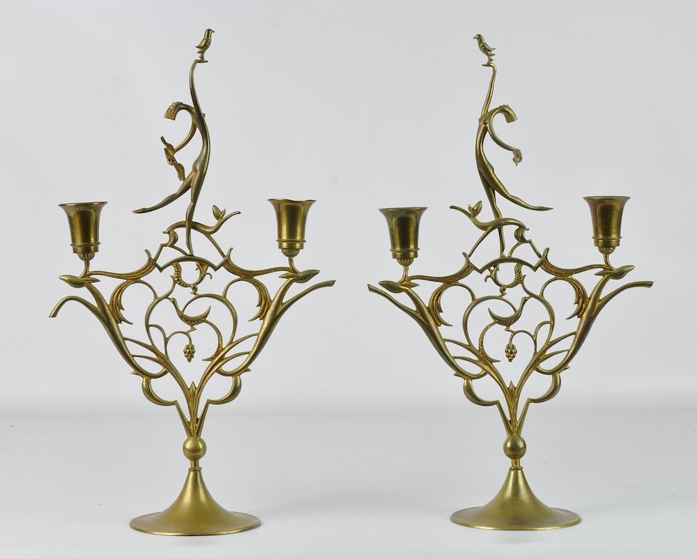 Appraisal: Pair Unusual Hagenauer Bronze Candelabras Whimsical bronze candelabras by Hagenauer