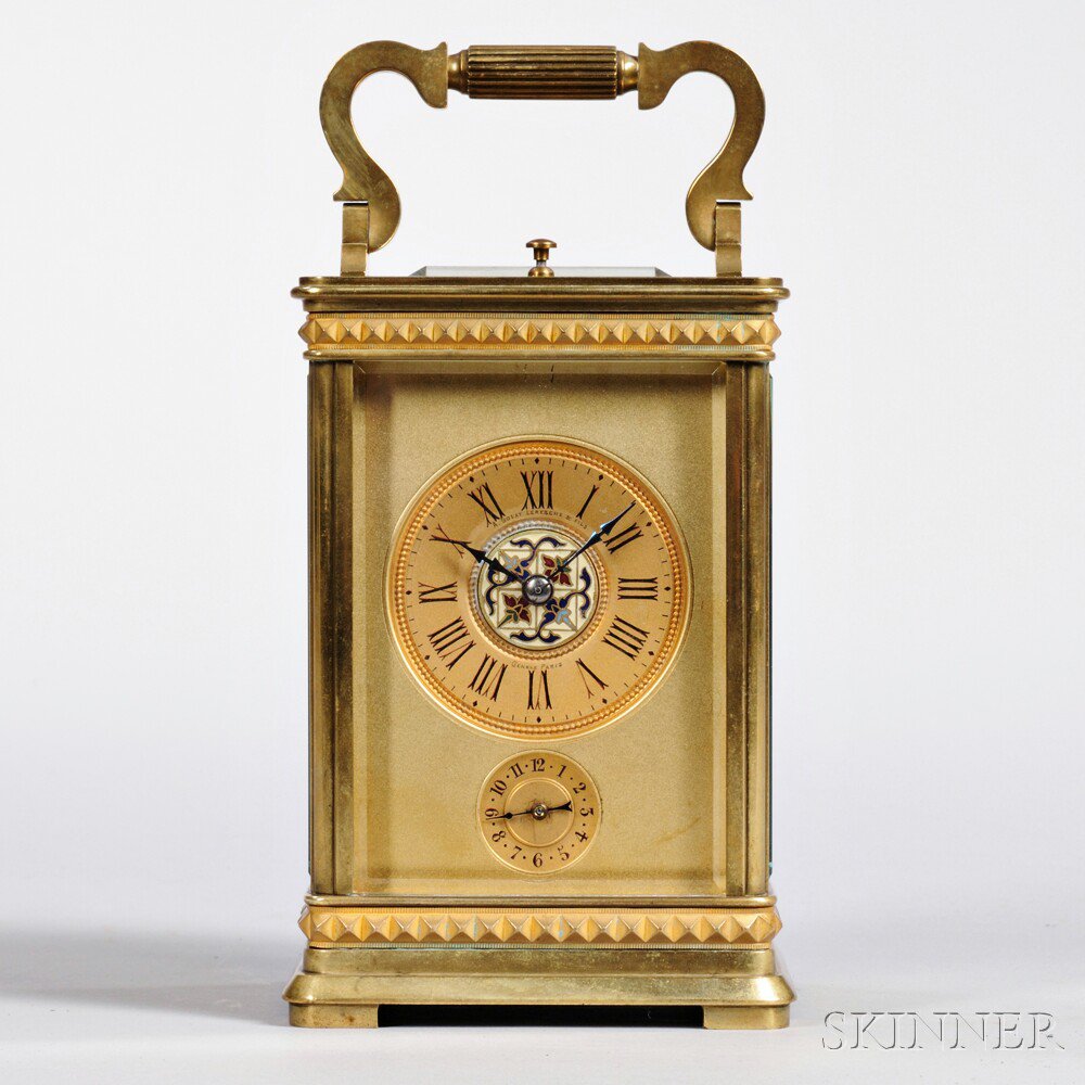 Appraisal: French Hour-repeating Carriage Clock Paris c brass and beveled glass