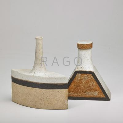 Appraisal: GAMBONE Two glazed stoneware bottle shaped vases Italy s Marked