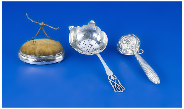 Appraisal: Three Items Of Silver Comprising Silver Spoon Sugar Sifter Silver