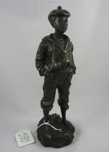 Appraisal: FIGURAL BRONZE SCULPTURE of a young boy with hands in