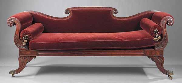 Appraisal: An American Late Classical Mahogany Sofa th c the scrolled