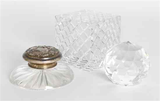 Appraisal: A Group of Three Glass Paperweights comprising a cube example