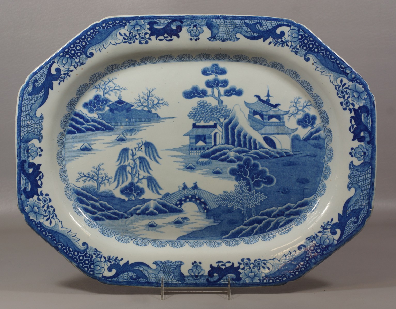 Appraisal: English blue transfer ironstone platter with Chinois Center Medallion unmarked