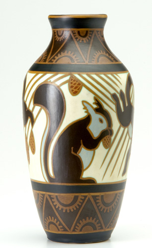 Appraisal: CHARLES CATTEAU BOCH FRERES Keramis baluster vase with squirrels in