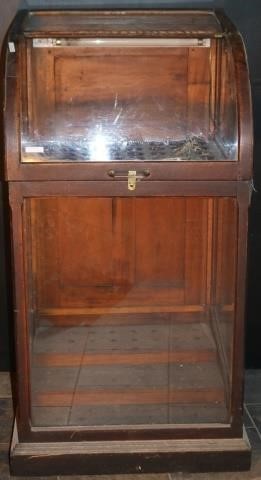 Appraisal: LATE TH CENTURY OAK CURVED FRONT CANE DISPLAYCASE CURVED GLASS