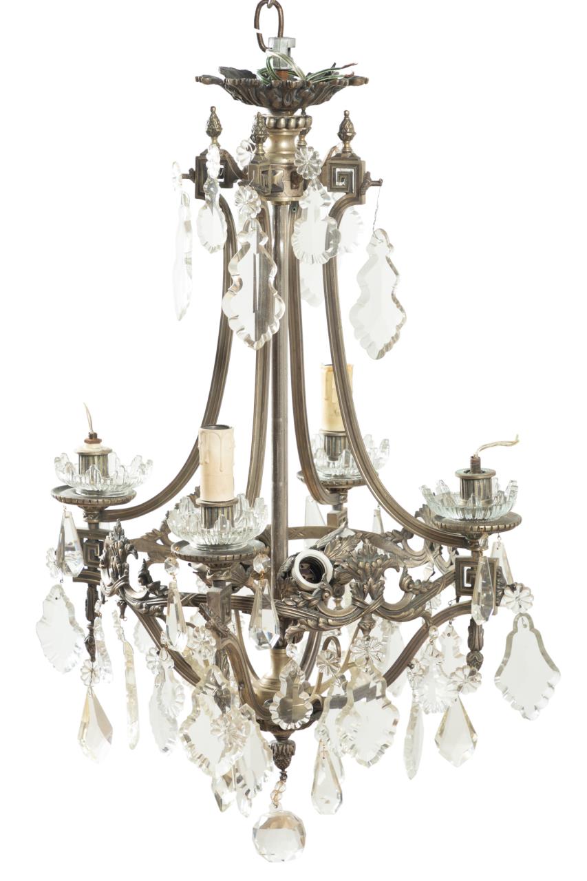 Appraisal: BEAUX ARTS SILVERED BRONZE CRYSTAL CHANDELIER French Beaux Arts Neo-Grecian