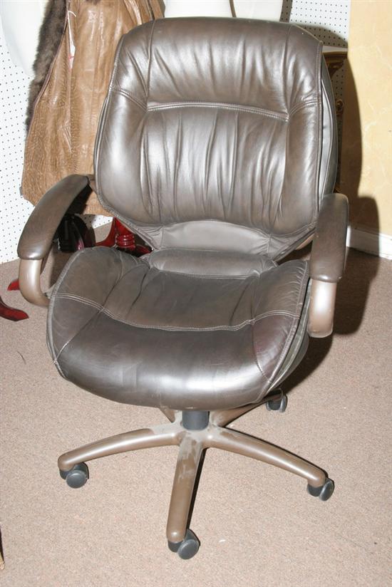 Appraisal: BLACK LEATHER SWIVEL-BASE DESK CHAIR