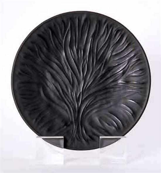 Appraisal: Lalique Algues pattern black amethyst glass plate relief tree design