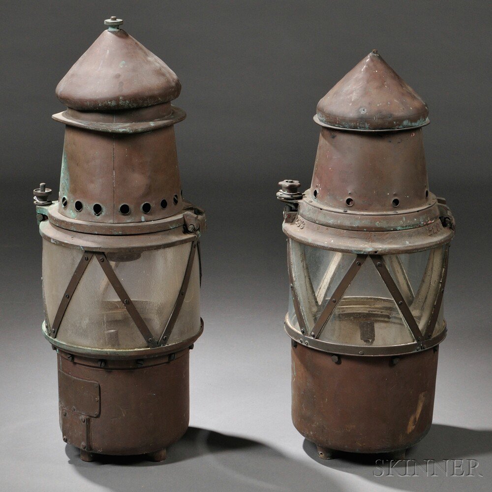 Appraisal: Two Large Brass and Glass Nautical Lanterns late th early