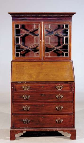 Appraisal: George III style carved mahogany bureau bookcase mid th century