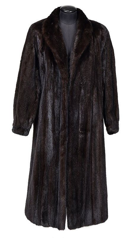 Appraisal: Full Length Mahogany Mink Coat th century brown satin embroidered