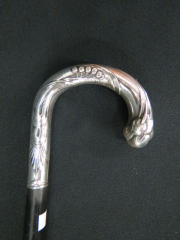 Appraisal: Sterling Silver Handled Cane nouveau floral long