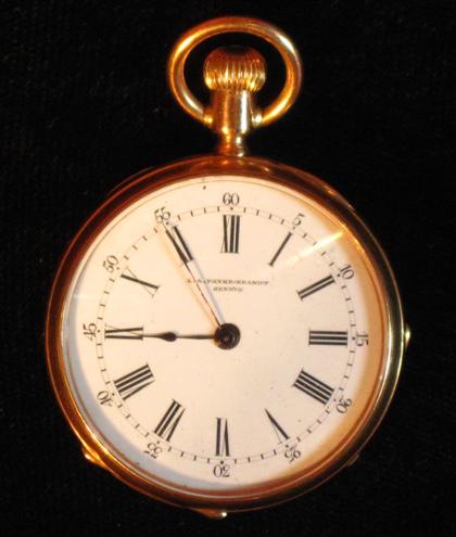 Appraisal: karat yellow gold open face pocket watchl a favre-brandt dated