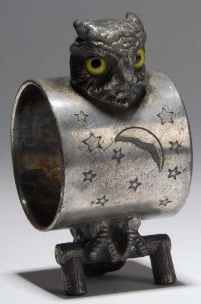 Appraisal: Owl with Glass Eyes Figural Napkin Ring Description Owl with