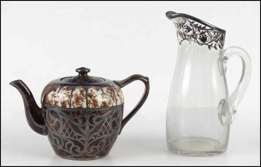 Appraisal: ENGLISH SILVER OVERLAY PORCELAIN TEAPOT Together with a sterling silver