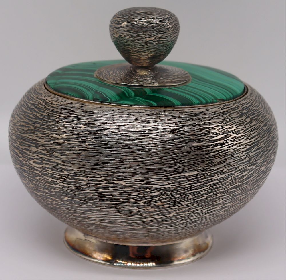 Appraisal: STERLING W Seitz Sterling and Malachite Lidded Box Signed William