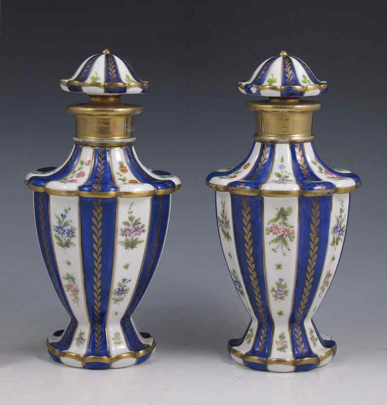 Appraisal: PAIR FRENCH PORCELAIN BOTTLES A matching pair panels of hand