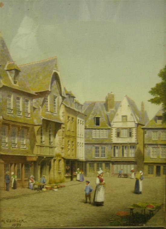 Appraisal: J M Carrick Street scene with figures signed h w