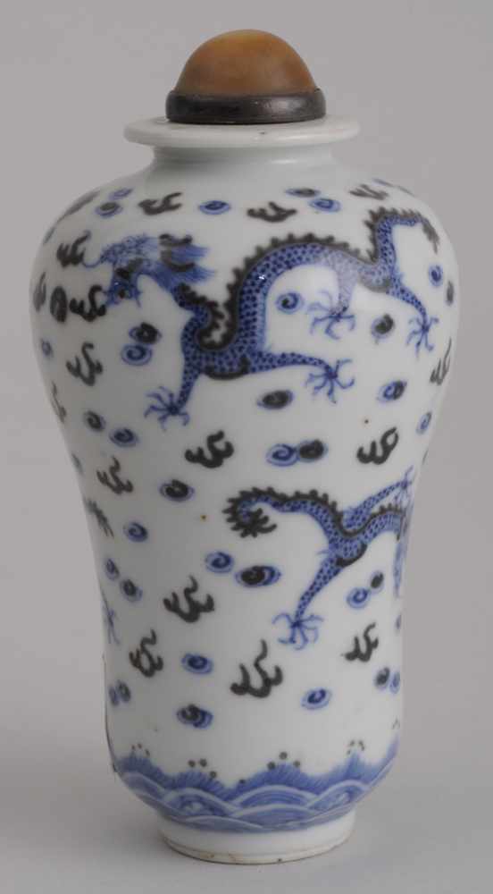 Appraisal: CHINESE BLUE AND WHITE PORCELAIN SCENT BOTTLE The bell-form bowl