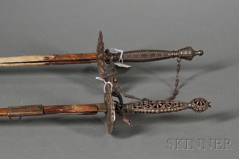 Appraisal: Two Continental Cut Steel Rapiers th century one with openwork