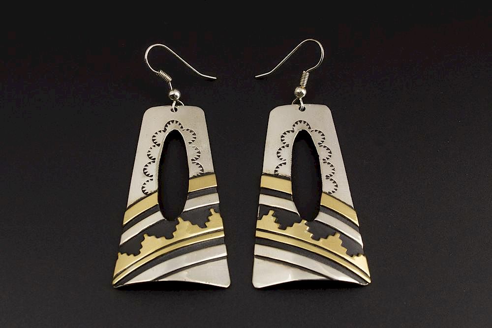 Appraisal: Navajo Gold Silver Earrings Navajo Gold Sterling Silver Earrings by