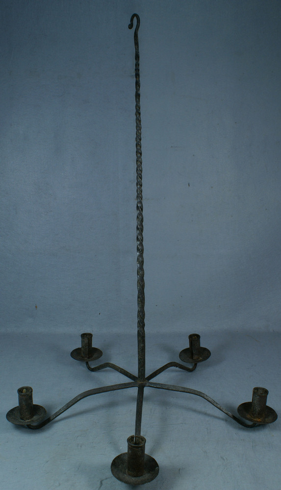 Appraisal: Primitive wrought iron arm chandelier stationary h th th c