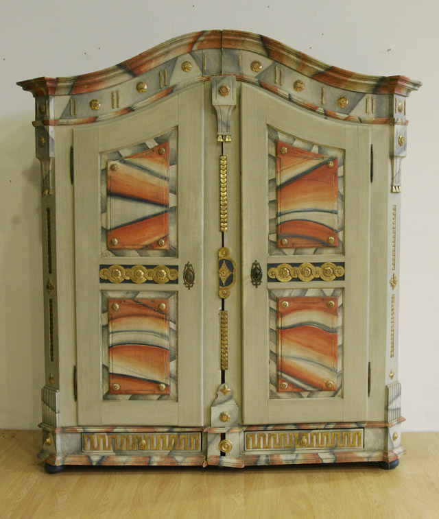 Appraisal: A th century polychrome painted armoir possibly German the shaped